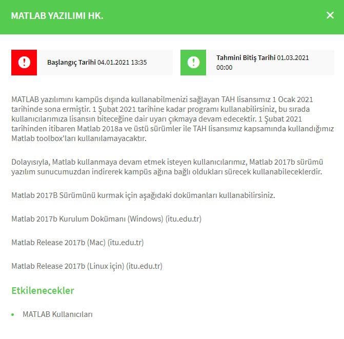 İTÜ, MATLAB TAH lisansını yenilemeyecek