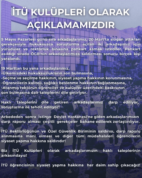 İTÜ KULÜPLERİNDEN BİLDİRİ