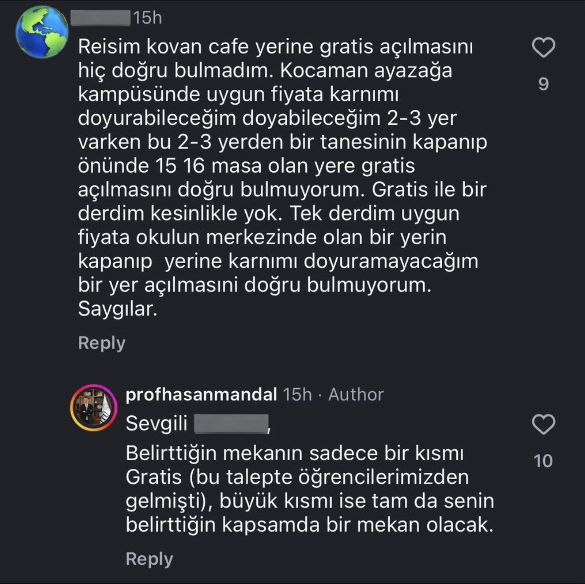 Prof. Dr. Hasan Mandal&rsquo;ın bir &ouml;ğrenciye Instagram &uuml;zerinden yaptığı a&ccedil;ıklama